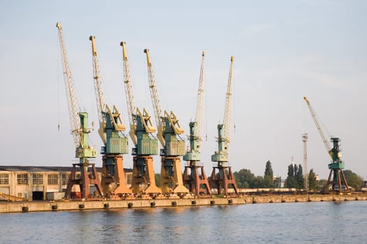 big cranes in the harbour in Szczecin (Poland)