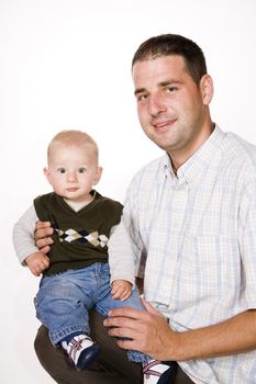 father and little son over white background