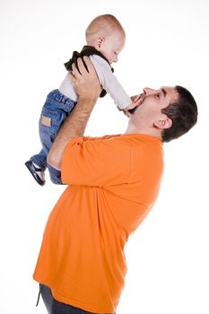 father and little son over white background