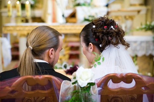 young couple just married - photo taken in church without any flash