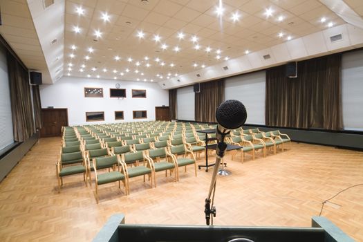 empty conference room with microphone ready to speech