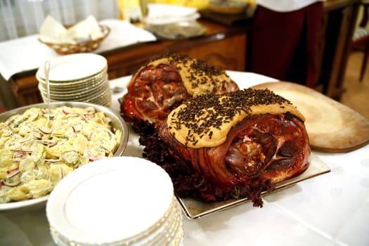 big piece of pork meat on wedding party