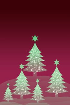 Christmas tree on purple background, Greeting card