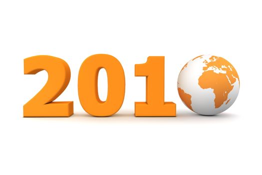 orange date 2010 with 3D globe replacing number 0