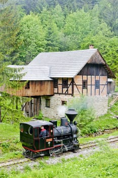 steam locomotive and old saw mill, Museum of Kysuce village, Vychylovka, Slovakia