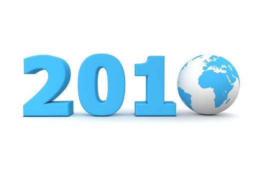 blue date 2010 with 3D globe replacing number 0