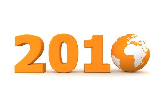 orange date 2010 with 3D globe replacing number 0