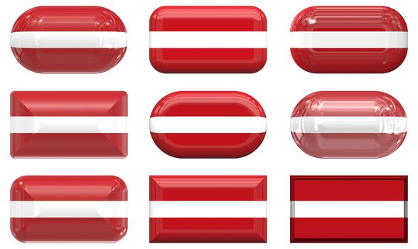 nine glass buttons of the  Flag of latvia