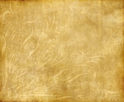 large old paper or parchment background texture with floral design