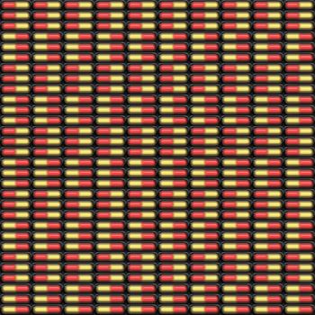 a large sheet full of red and yellow pills