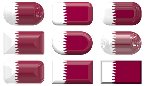 nine glass buttons of the  Flag of Qatar