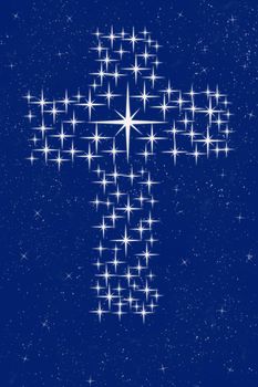 a large cross made up of stars in the night sky