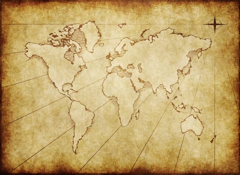 an old world map drawn onto parchment paper