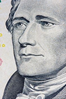 close up of a bank note of ten north american dollars