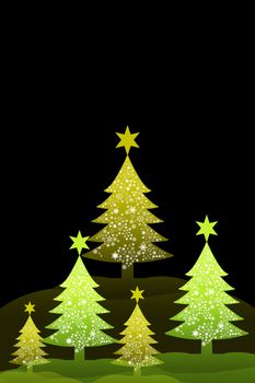 Christmas tree and hill , Greeting card