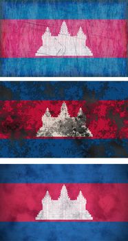 Great Image of three grunge flags  of Cambodia