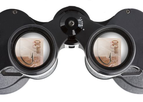 close up of a binoculars tool isolated over a white background