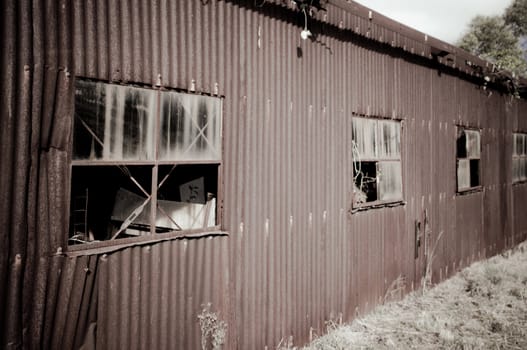 old rusty corrugated iron or tin shed building