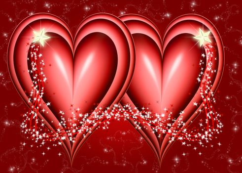 two big red love hearts and stars
