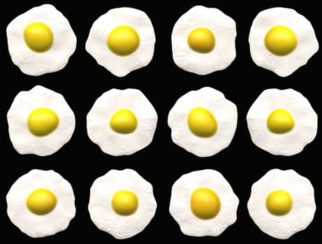 a large background image of twelve fried eggs 