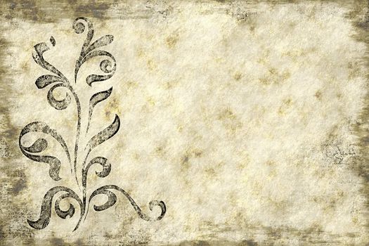 large floral grunge design on old paper or parchment