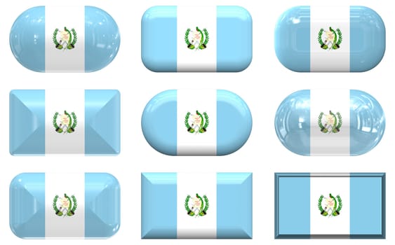 nine glass buttons of the Flag of Guatemala