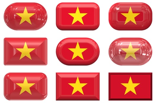 nine glass buttons of the  Flag of Vietnam