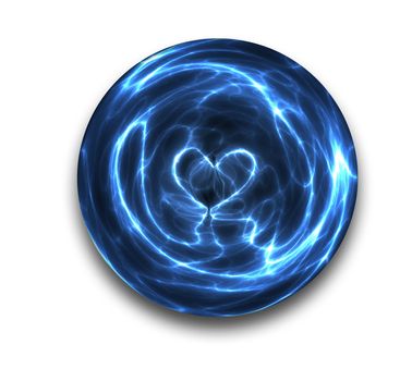a love heart is seen the sparks and arcs of this crystal ball