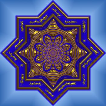 a big bright beautiful blue mandala with golden design