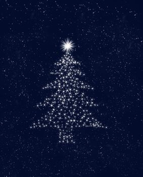 christmas tree made up of stars in the night sky