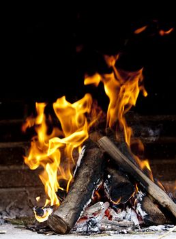 Flames burning from a log wood