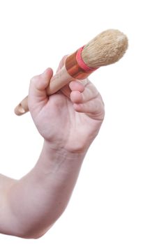 hand holding a painting brush isolated on withe background