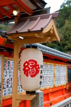 The decrative lanterns in temple with fortune script