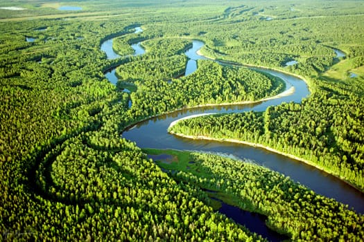 Magic nature design of russian tundra. View from helicopter