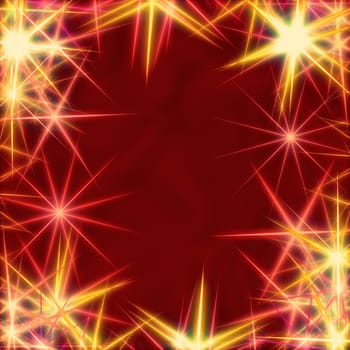 yellow stars over red background, lights, gleams