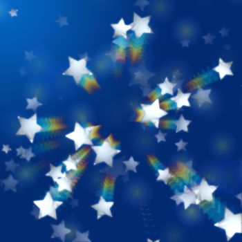 white stars over blue background with rainbow effect