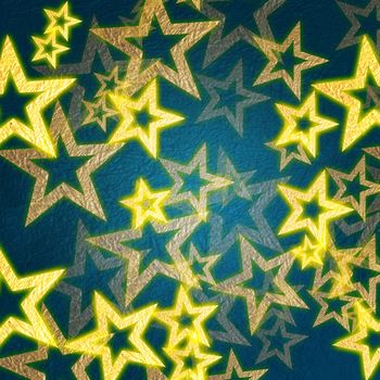 golden stars over blue background with feather center