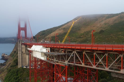 View of famous San Francisco Golden Gate bridge during cloudy day