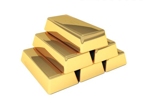 Ingots of gold on a white background