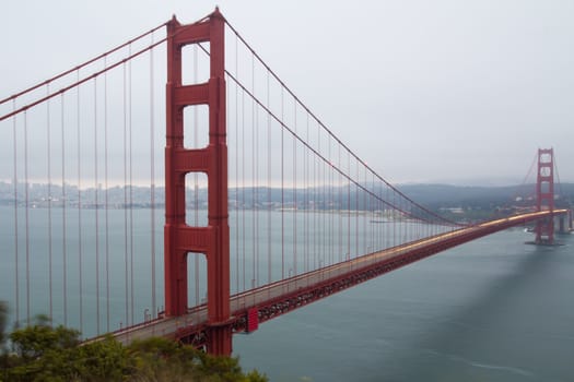 View of famous San Francisco Golden Gate bridge during cloudy day