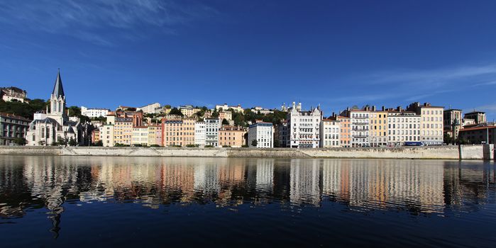 Panoramic view of Lyon and Saone River 