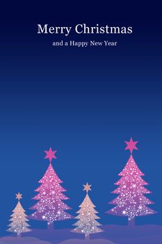 Purple christmas tree with night sky background, Christmas card background