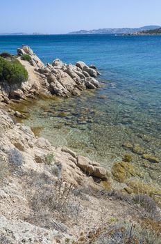 Mediterranean scrub vegetation and fantastic blue sea in Sardinia island - Best of Italy