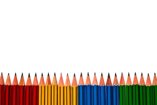 Pencils Red Yellow Blue and Green on White Background