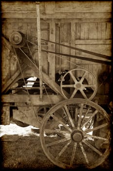 a great image of old wooden farm machinery