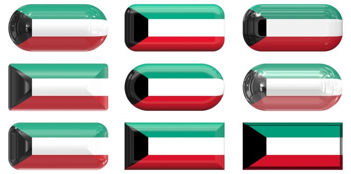 nine glass buttons of the Flag of Kuwait