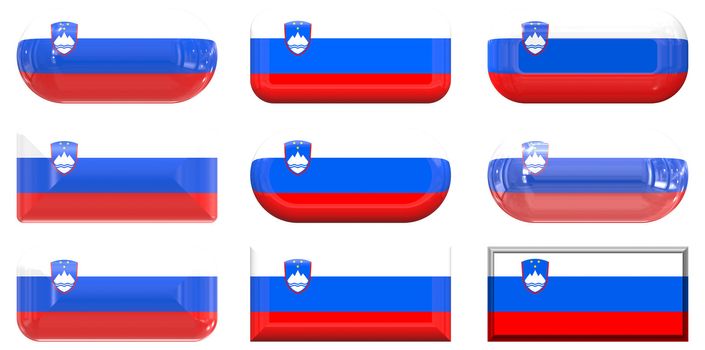 nine glass buttons of the  Flag of Slovenia