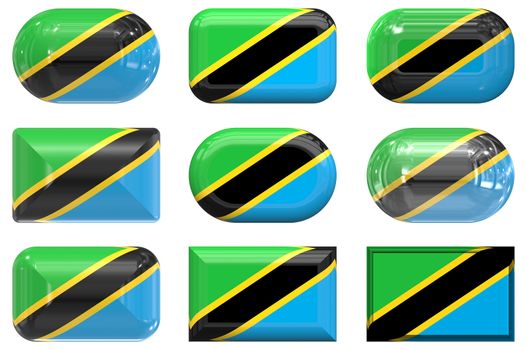nine glass buttons of the  Flag of Tanzania