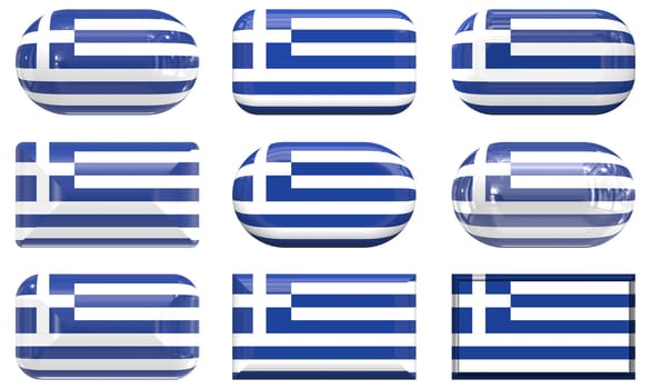 nine glass buttons of the  Flag of Greece