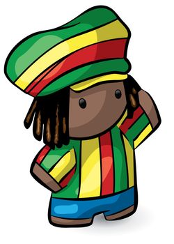 A rastafarian cute dreadlock character waving to someone. 
